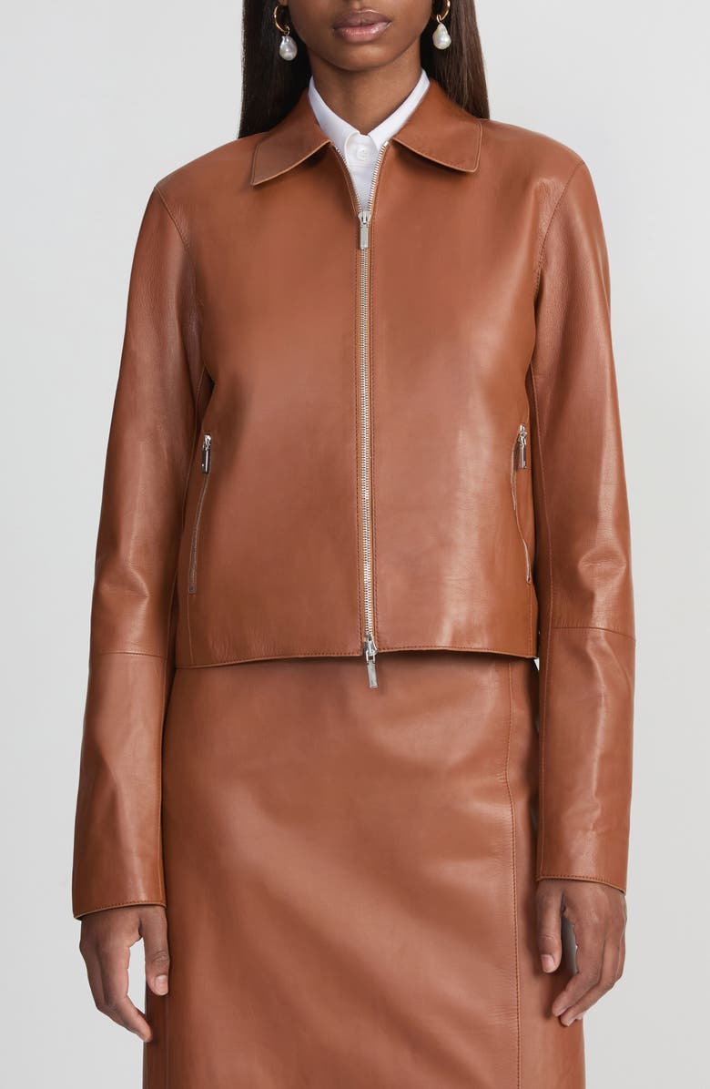 Lafayette 148 New York Napa Lambskin Leather Crop Jacket, Main, color, 