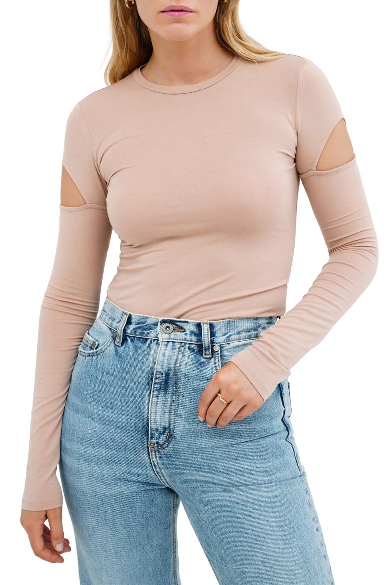 Kent Cutout Long Sleeve Top, Main, color, LIGHT BEIGE