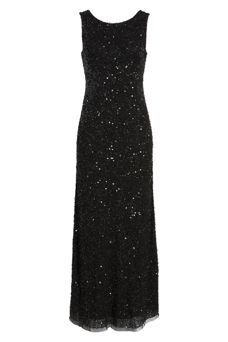 Sequin Mesh A-Line Gown, Alternate, color, BLACK