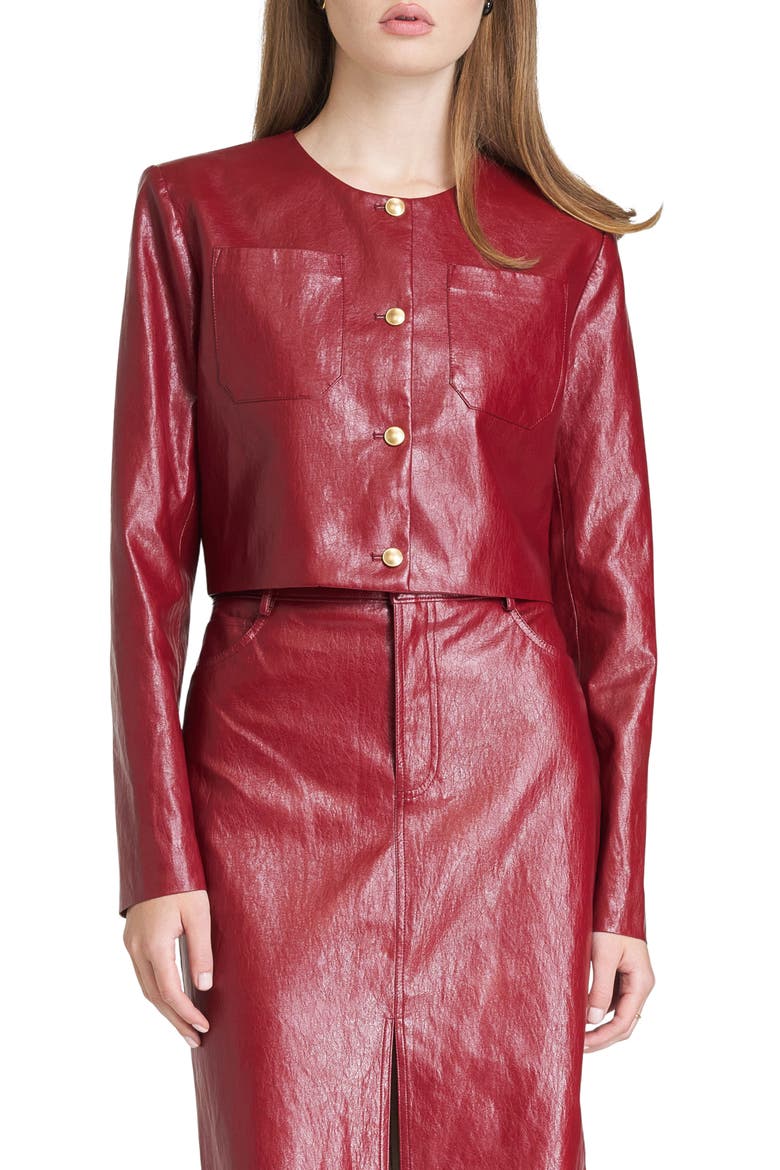 Margaux Faux Leather Crop Jacket, Main, color, BURGUNDY