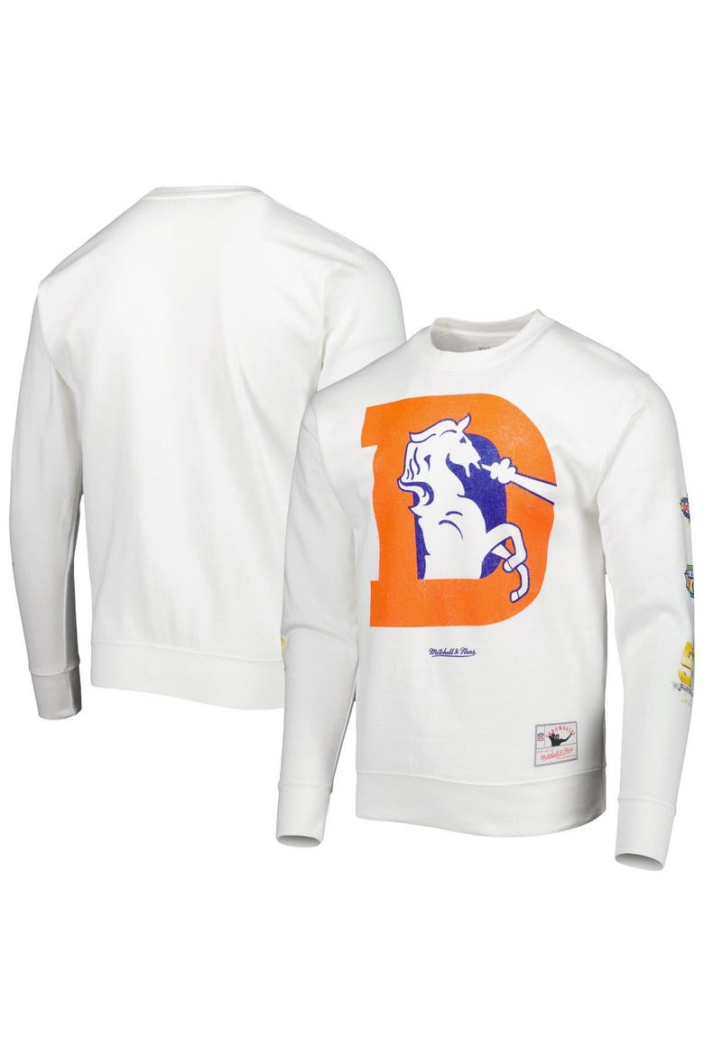 Men's Mitchell & Ness White Denver Broncos Rings VIP Champions Pullover Sweater, Alternate, color, White