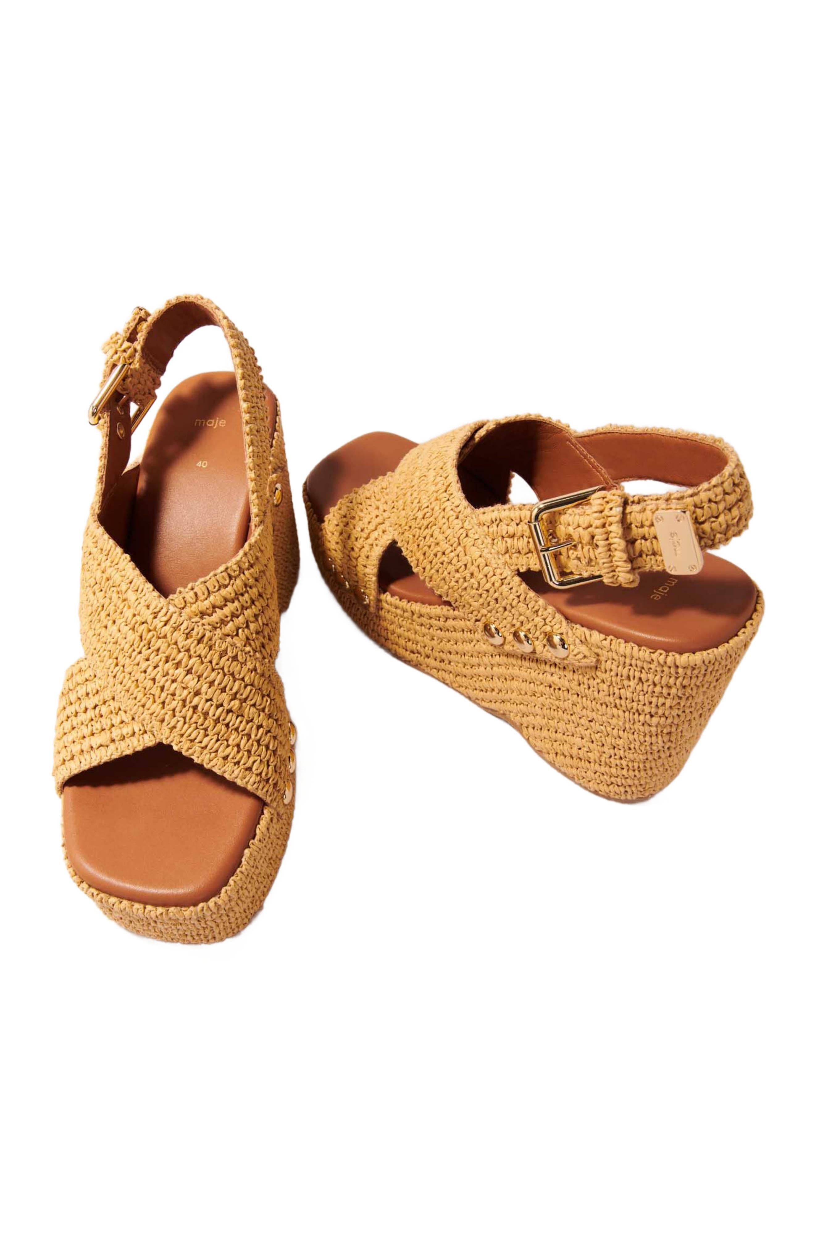 maje Wedge sandals with raffia effect, Alternate, color, 