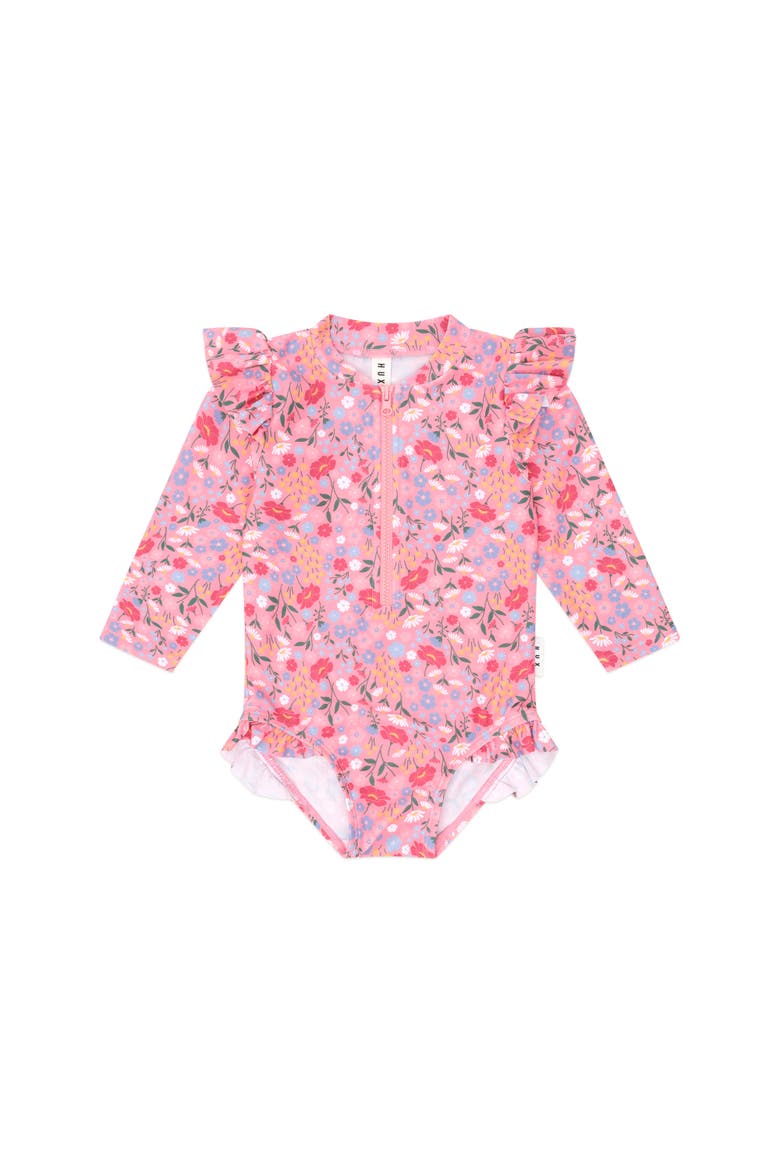 Vintage Floral Frill Swimsuit, Main, color, Dusty Pink Multi