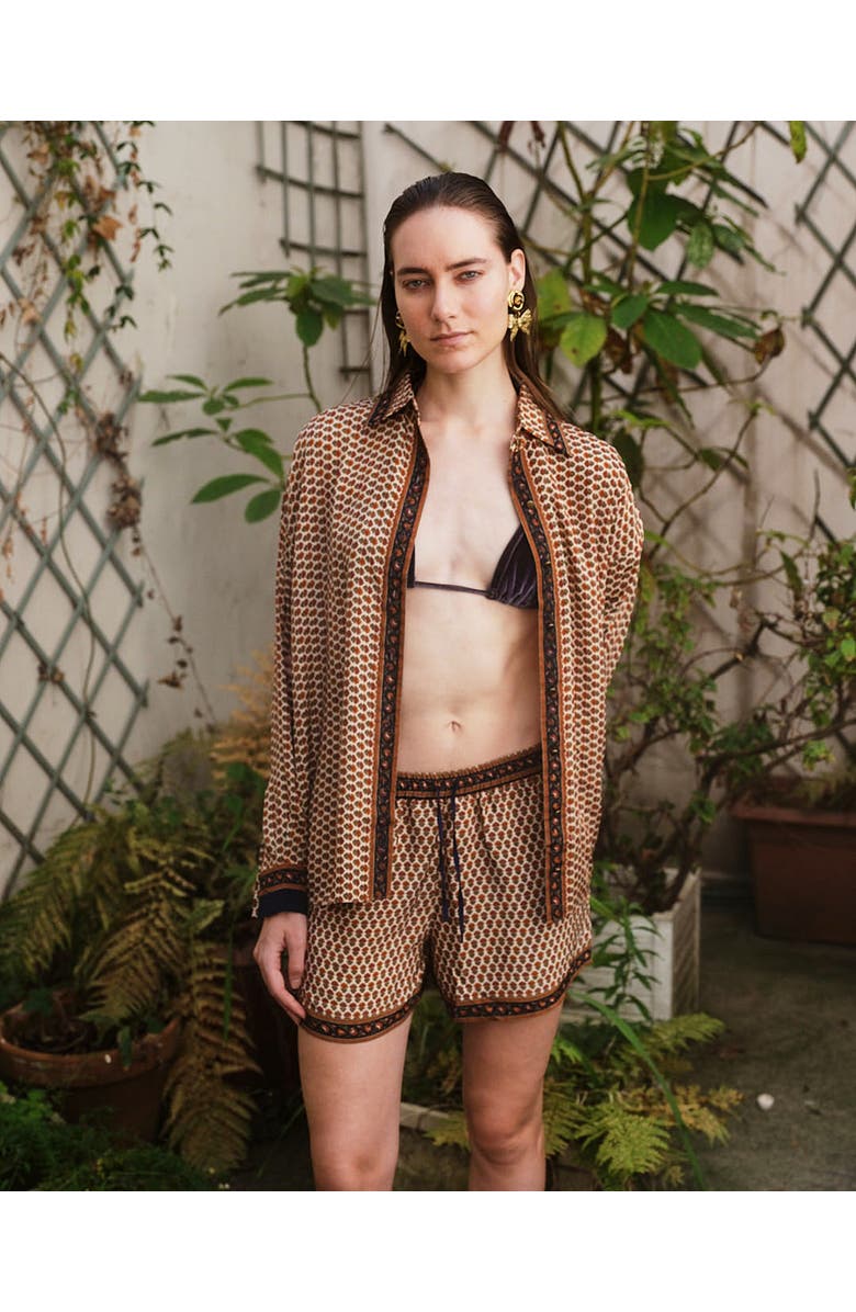 Monzlapur Embossed Botanical Crepe Shorts, Alternate, color, Copper