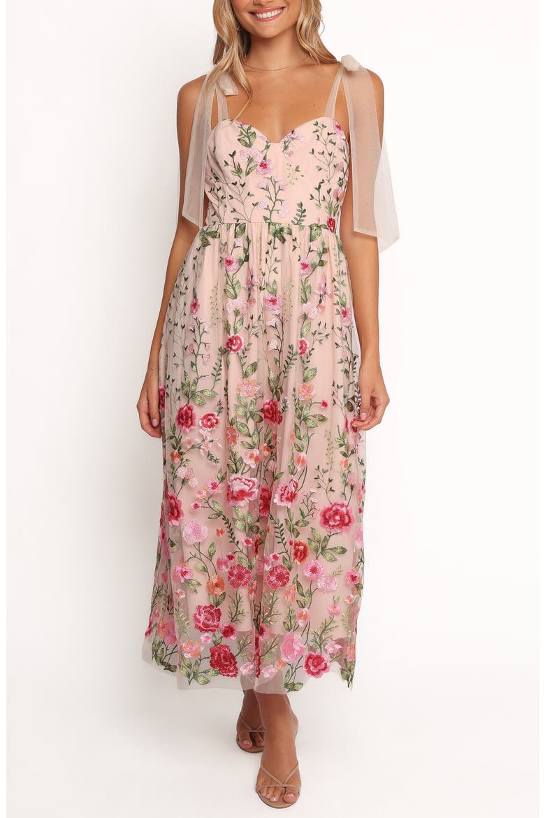 Mirabel Embroidered Tie Strap Maxi Dress, Main, color, MULTI FLORAL