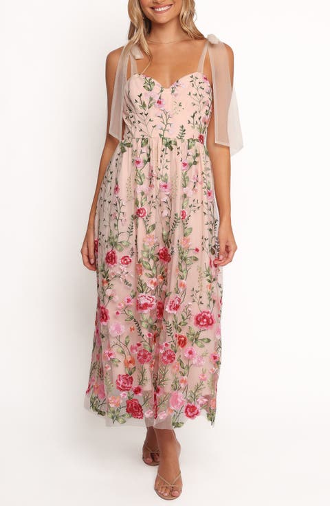 Mirabel Embroidered Tie Strap Maxi Dress