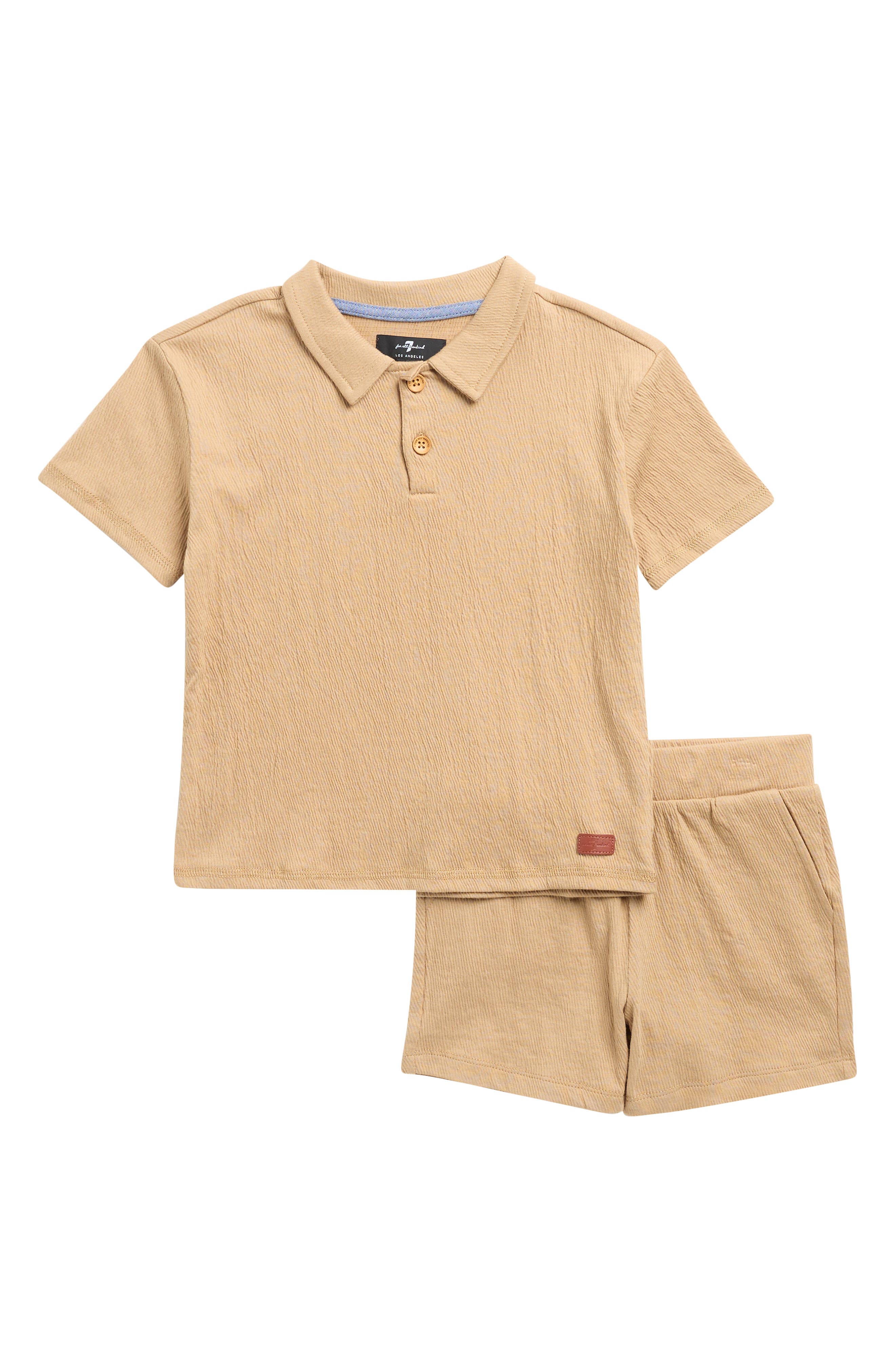 7 For All Mankind Kids' Coordinated Crinkle Polo & Shorts Set