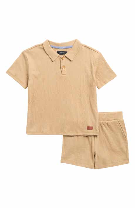 7 For All Mankind Kids' Coordinated Crinkle Polo & Shorts Set