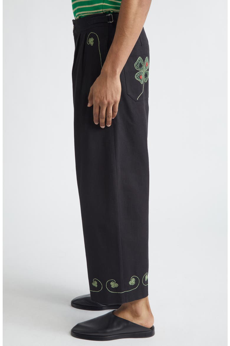 Lucky Draw Embroidered Cotton Twill Wide Leg Ankle Pants, Alternate, color, BLACK