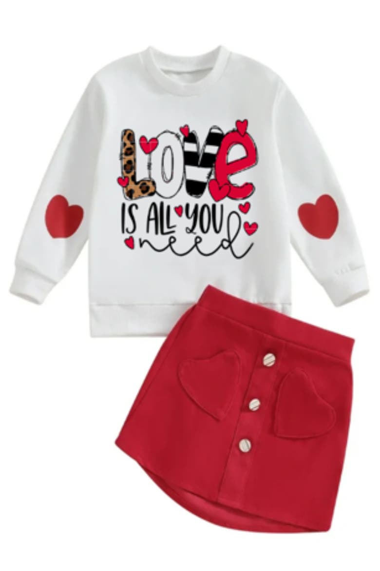 Love Is All You Need Sweater and Red Skirt Set, Main, color, Red