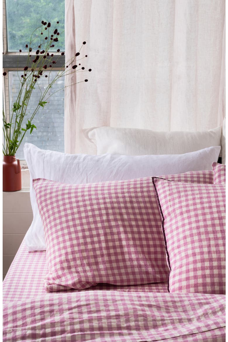 Set of 2 Gingham Linen Pillowcases, Alternate, color, ORCHID