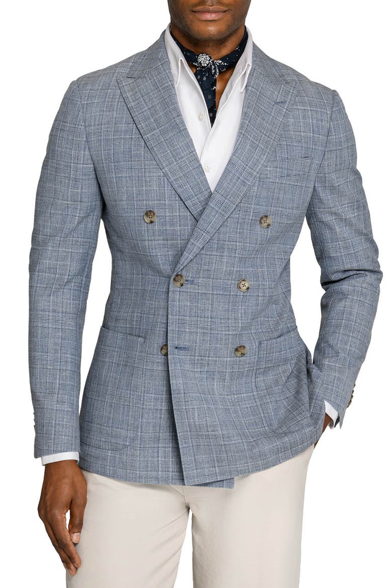 Douglas Double Breasted Plaid Blazer, Main, color, BLUE