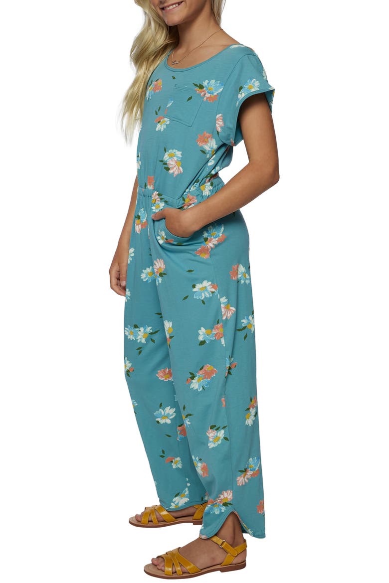 Kids' Ryder Floral Cotton Jumpsuit, Alternate, color, TEAL