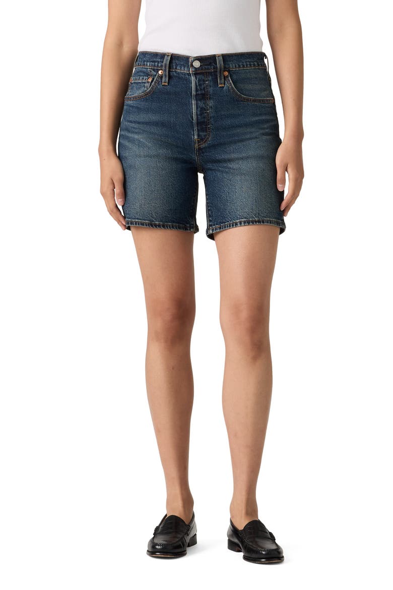 501® Mid Thigh Denim Shorts, Main, color, QUIT SHIFT LTW