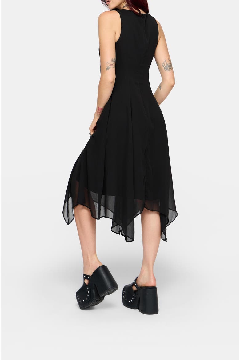 Luciana Lace Up Neck Chiffon Midi Dress, Alternate, color, Black
