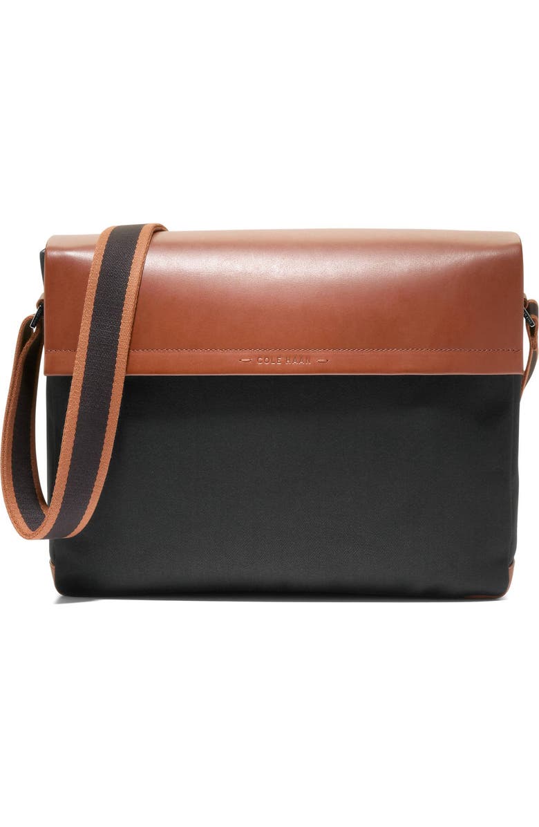 Cole Haan Judson Brushed Twill Messenger Bag, Main, color, Black/ New Britsh Tan