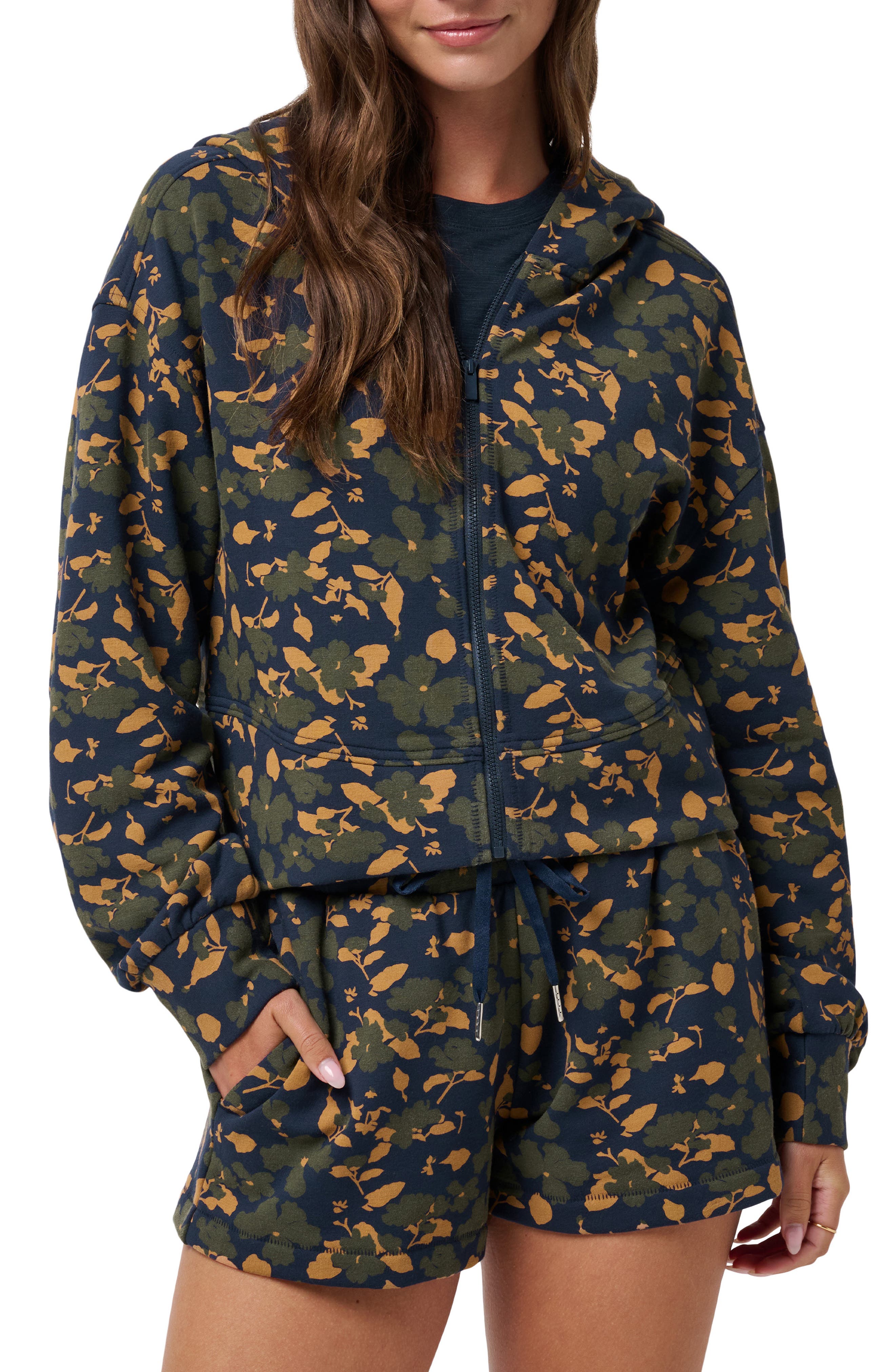 TravisMathew Cloud Fleece Floral Zip-Up Hoodie