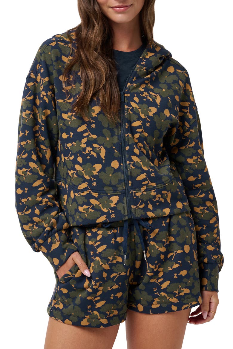 Cloud Fleece Floral Zip-Up Hoodie, Main, color, NAVY BLAZER FLORAL MULTI