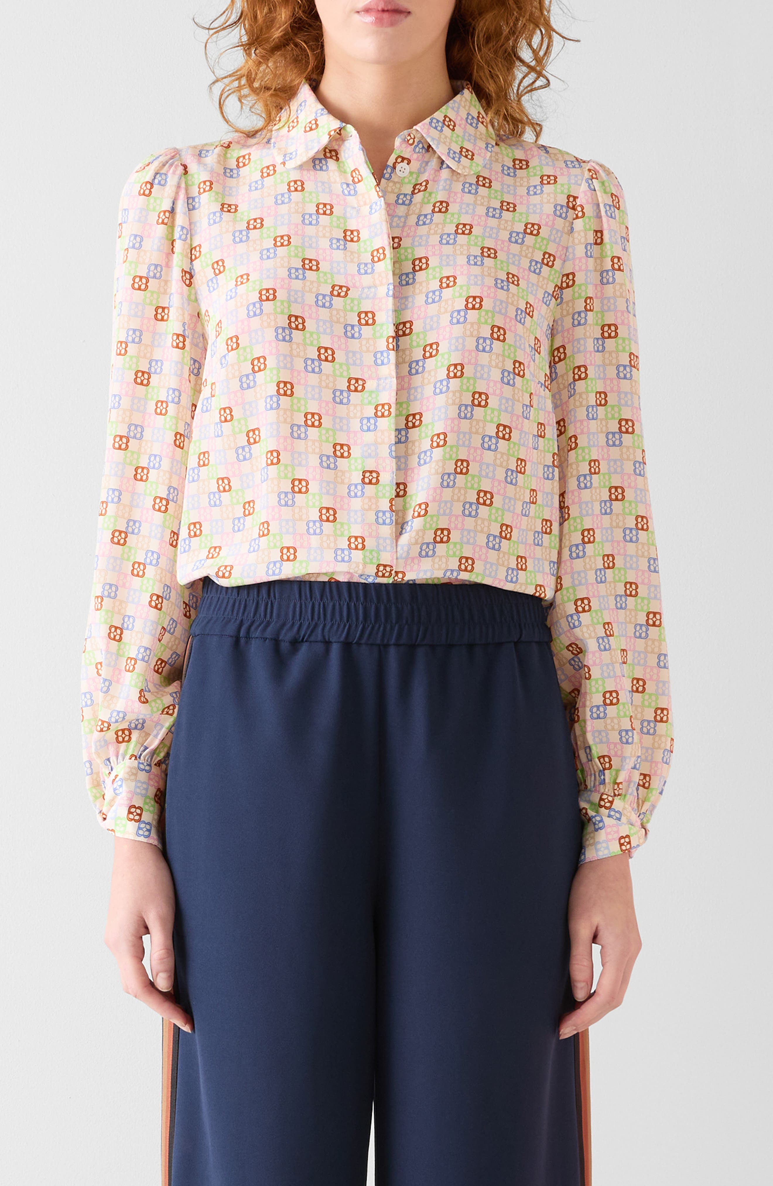 LK Bennett Mari Print Twist Cuff Silk Shirt