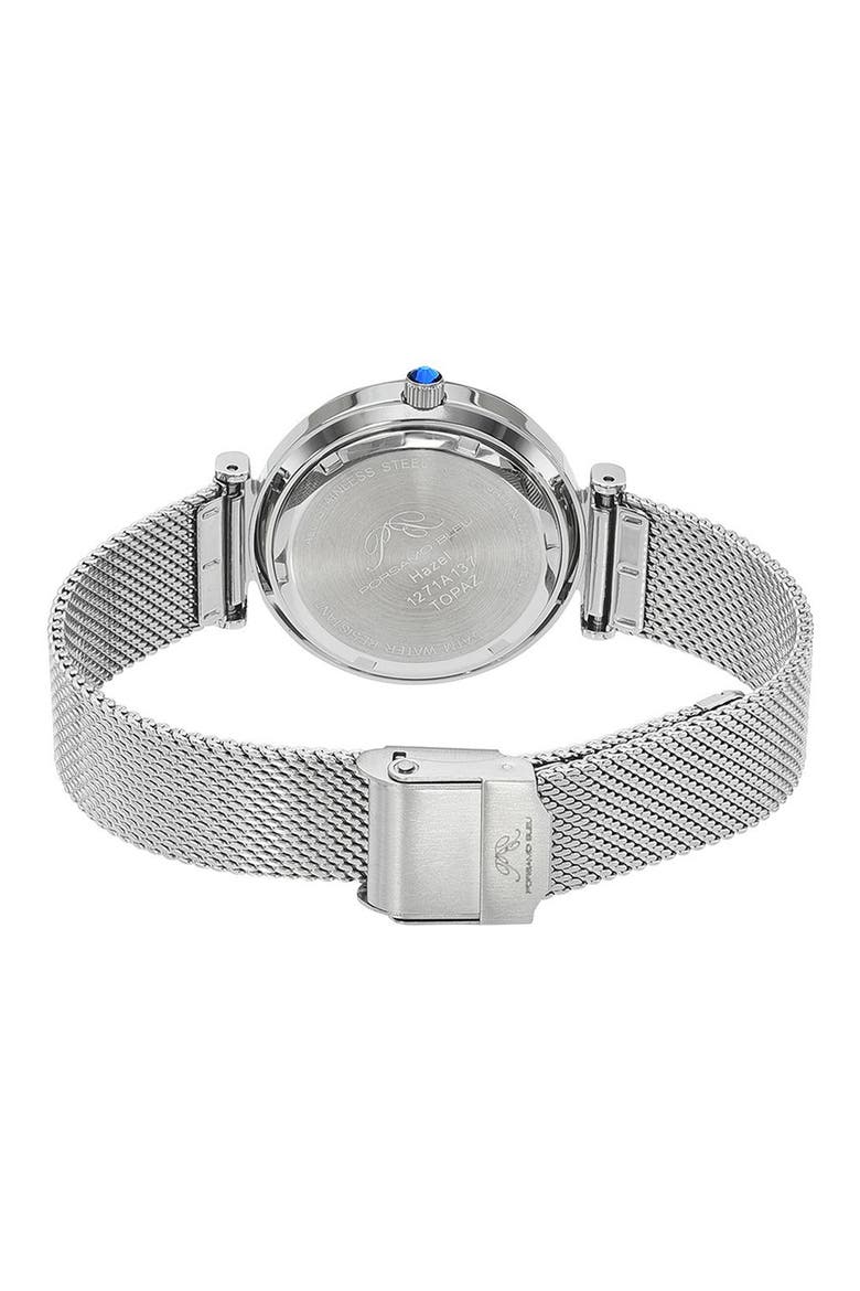 Hazel White Topaz Mother of Pearl Dial 3-Hand Quartz Mesh Strap Watch, 33mm, Alternate, color, SILVER