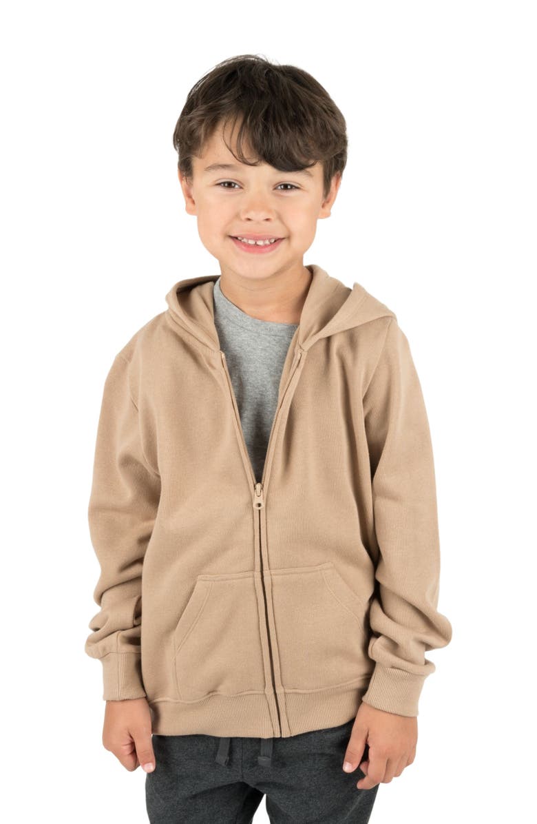 Leveret Kids Zip-Up Sweatshirt Hoodie, Cotton Blend, Solid Colors, Main, color, Beige