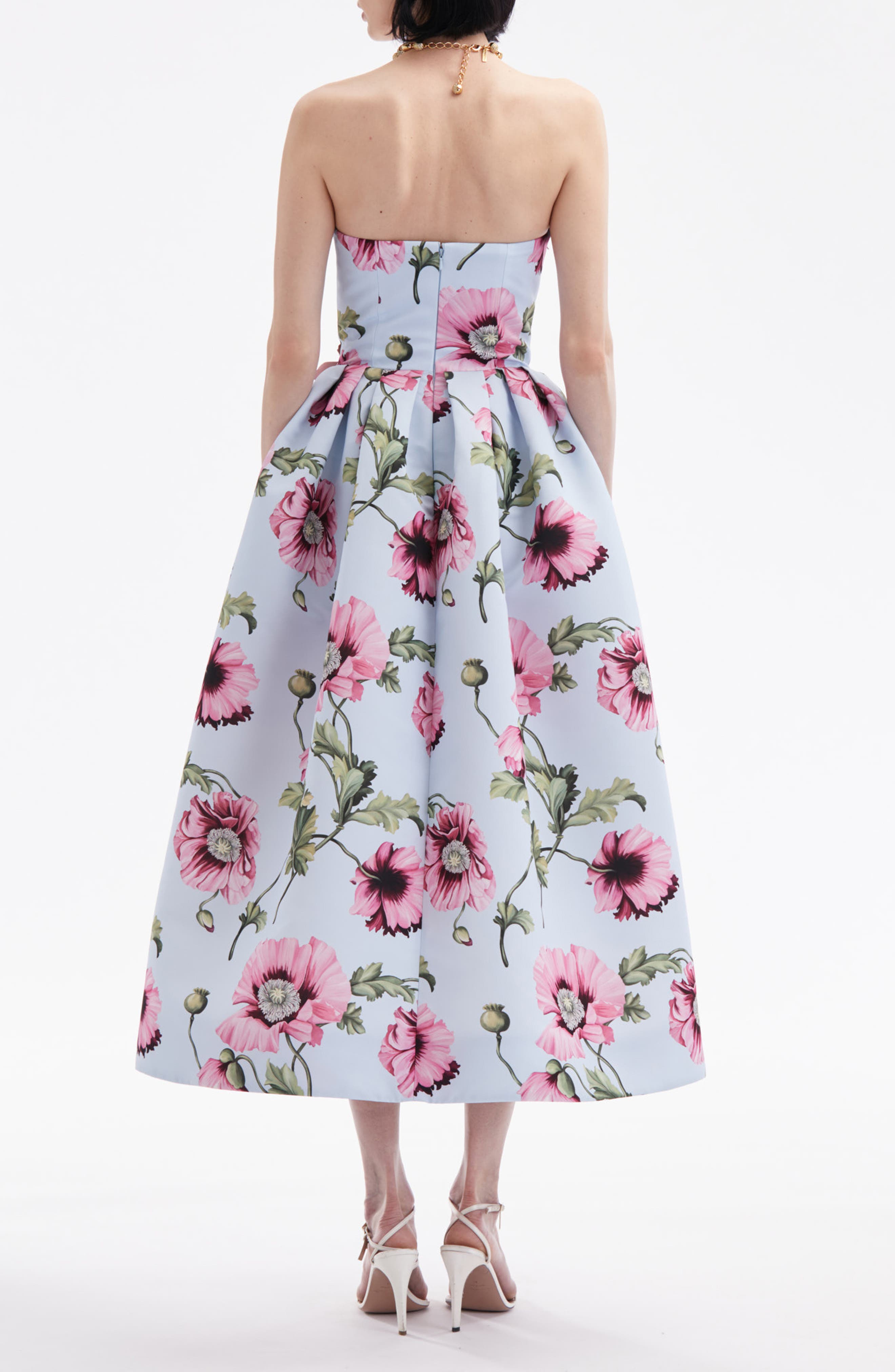 Oscar de la Renta Poppies Strapless Cocktail Midi Dress (Women ...