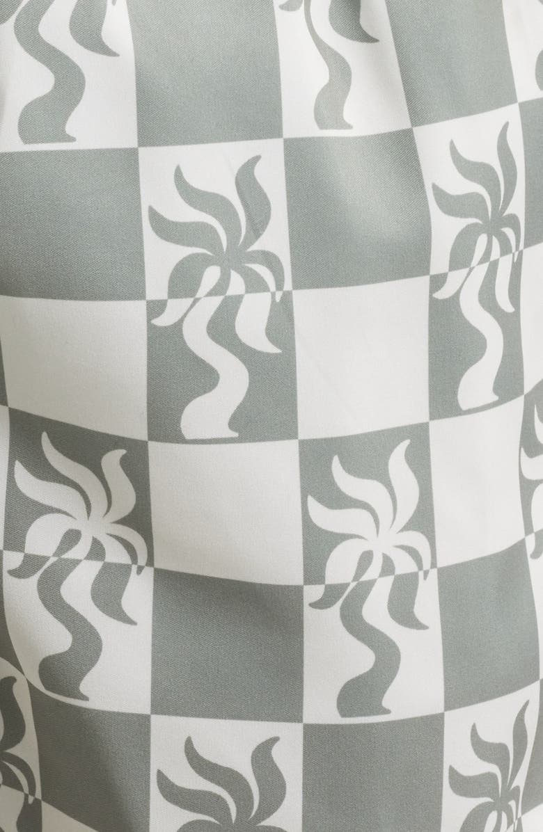 Boardies Clara Palm Tree Checkerboard Print Mid Length Swim Trunks, Alternate, color, Olive/ Cream