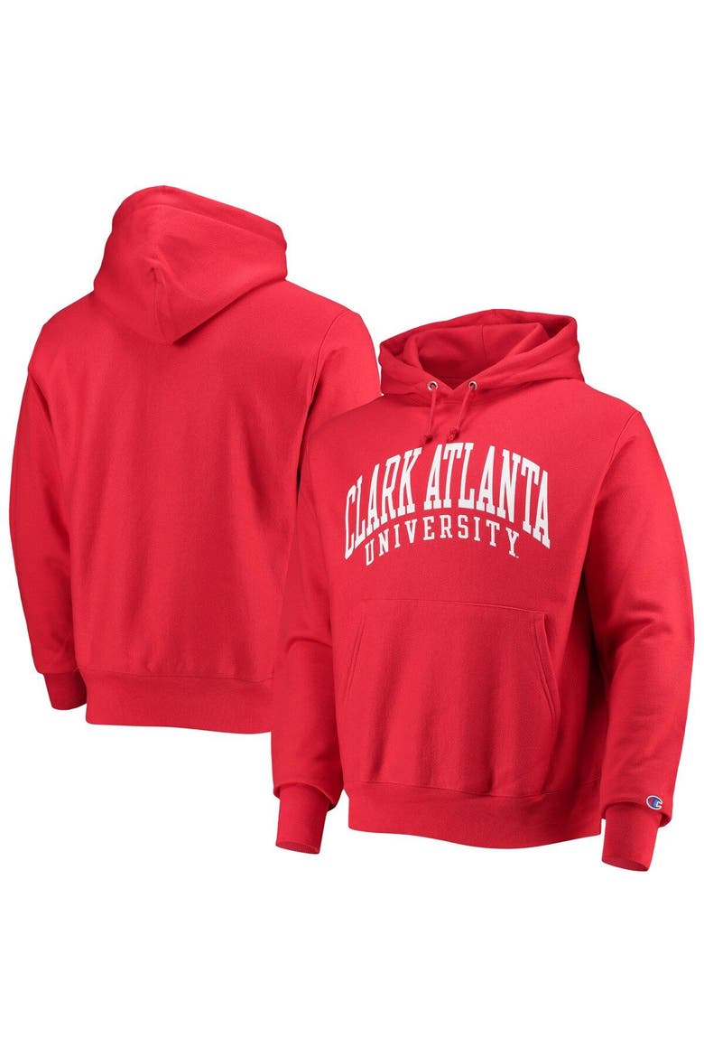 Men's Champion Red Clark Atlanta University Panthers Tall Arch Pullover Hoodie, Main, color, Red