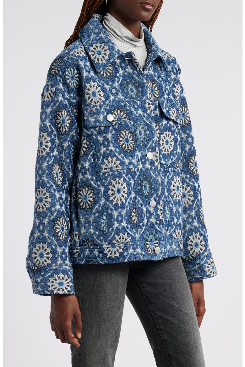 Tapestry Jacquard Trucker Jacket, Alternate, color, BLUE MEDALLION JACQUARD