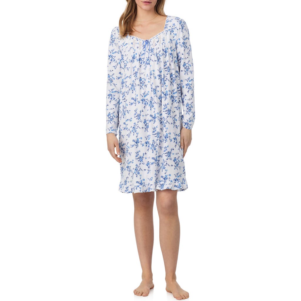 Eileen West Long Sleeve Cotton Jersey Short Nightgown In Blue