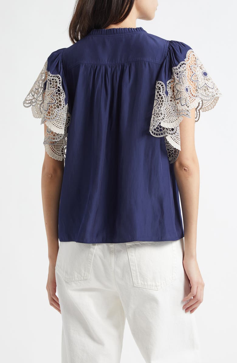 Ramy Brook Esti Embroidered Sleeve Top, Alternate, color, Spring Navy