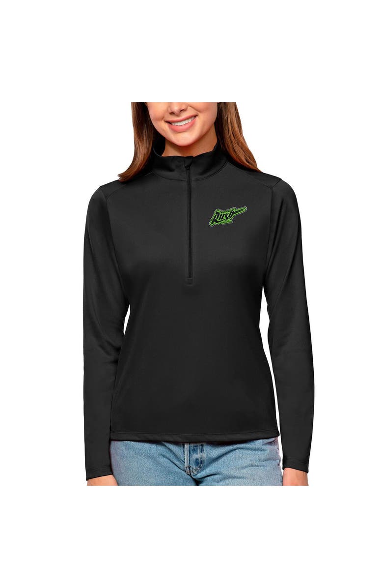 ANTIGUA Women's Antigua Black Saskatchewan Rush Tribute Quarter-Zip Pullover Top, Main, color, 