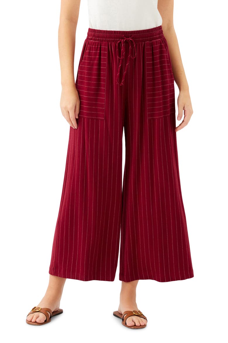 Amanda Stripe Drawstring Ankle Wide Leg Pants, Main, color, BURGUNDY