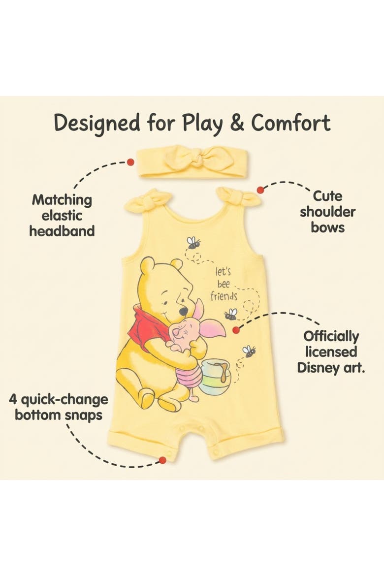 Winnie the Pooh Sleeveless Romper and Headband Set, Alternate, color, Pooh Piglet Yellow