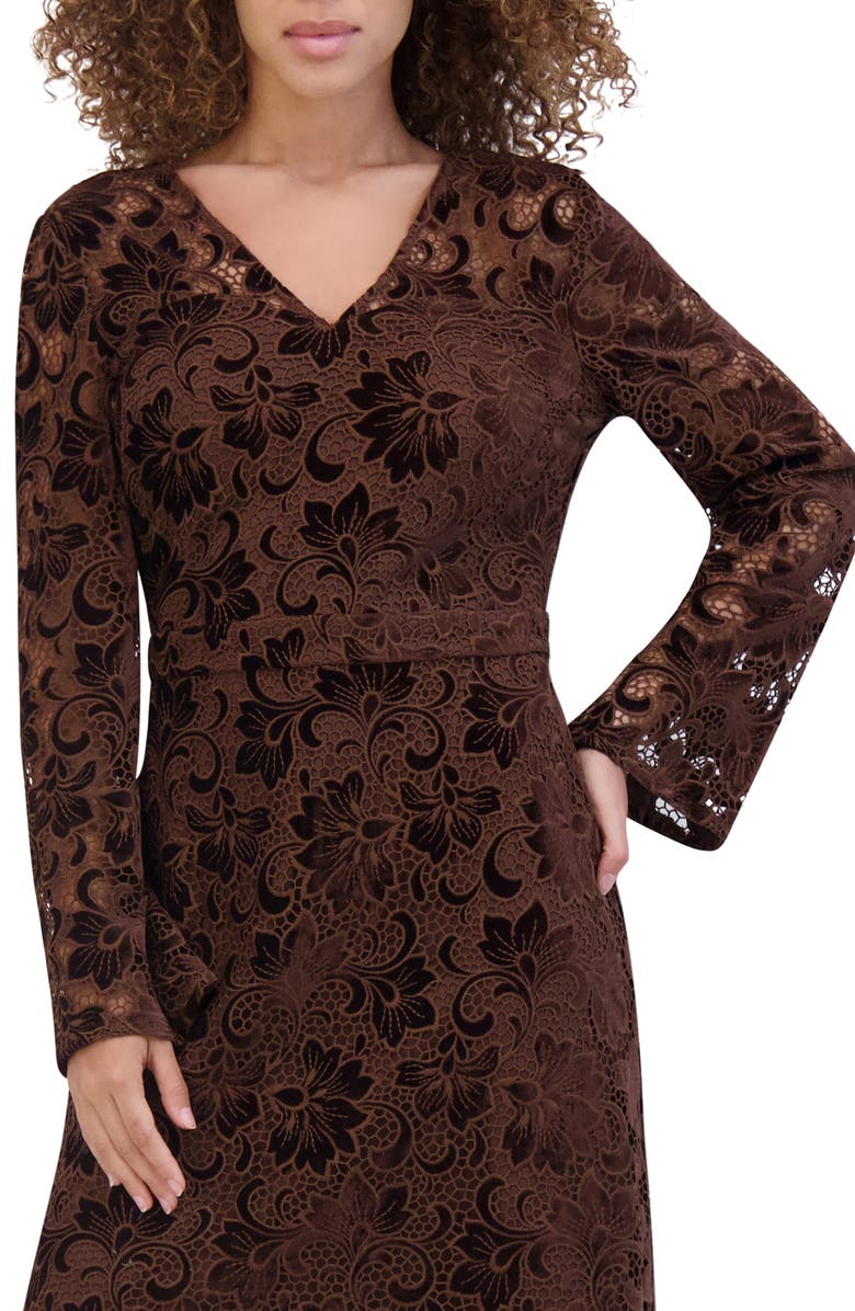 Kensie Velvet Lace Long Sleeve Dress, Alternate, color,