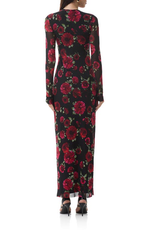 Afrm Didi Printed Long Sleeve Mesh Maxi Dress In Black