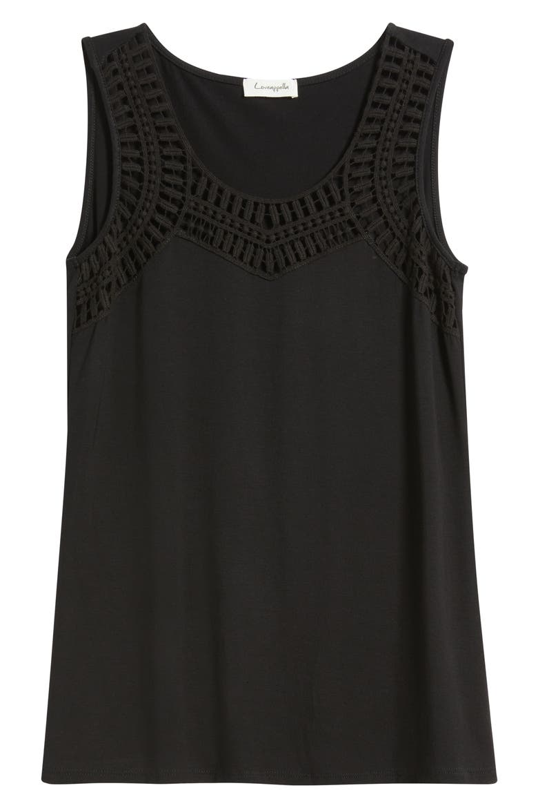Guipure Lace Accent Scoop Neck Tank, Alternate, color, BLACK