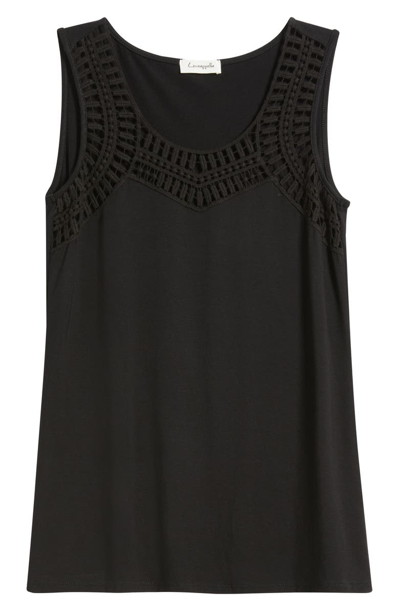 Loveappella Guipure Lace Accent Scoop Neck Tank, Alternate, color, Black