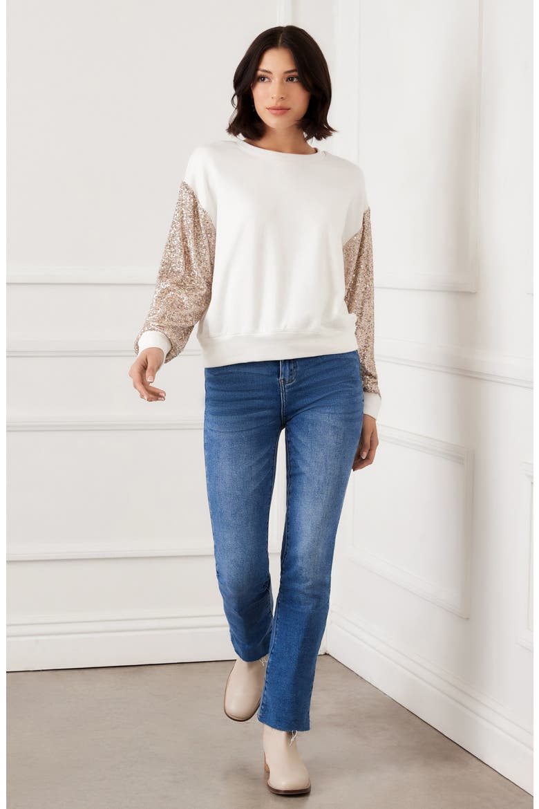 Sequin Sleeve Sweatshirt, Alternate, color, CREAM
