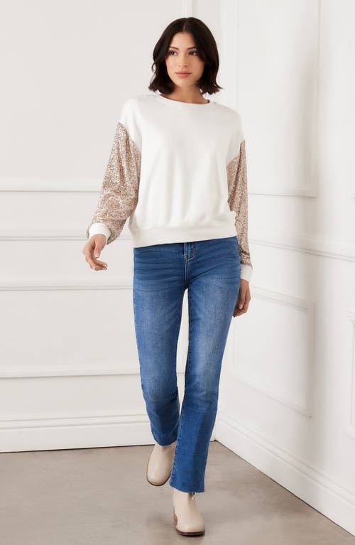 Karen Kane Sequin Sleeve Sweatshirt In Neutral
