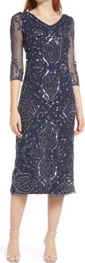 Pisarro Nights Sequin & Beaded Cocktail Sheath Dress