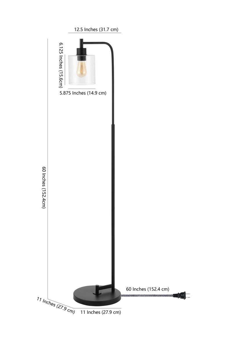 Axel Modern 60" Iron/Seeded Glass Farmhouse Industrial LED Floor Lamp, Black, Alternate, color, Black