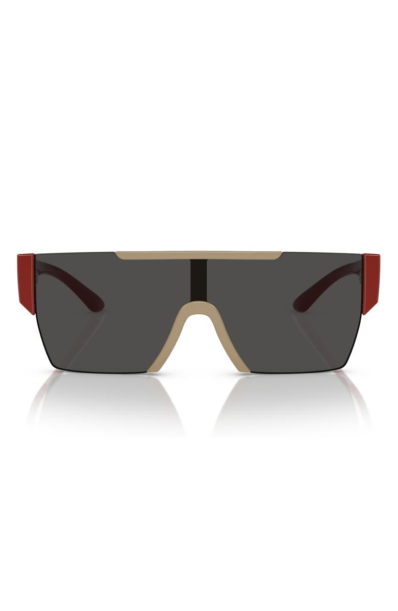 Burberry Kids' 28mm Flat Top Shield Sunglasses, Main, color, Beige / Dark Grey