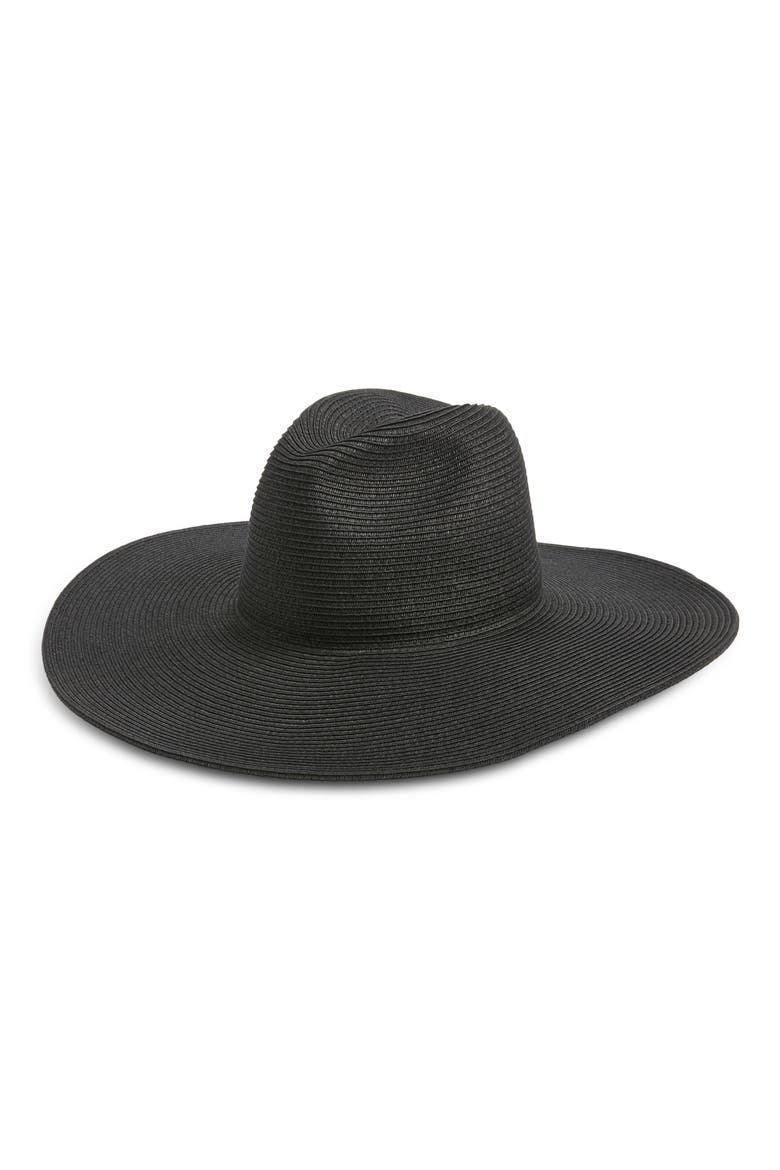 Packable Wide Brim Straw Panama Hat, Main, color, BLACK
