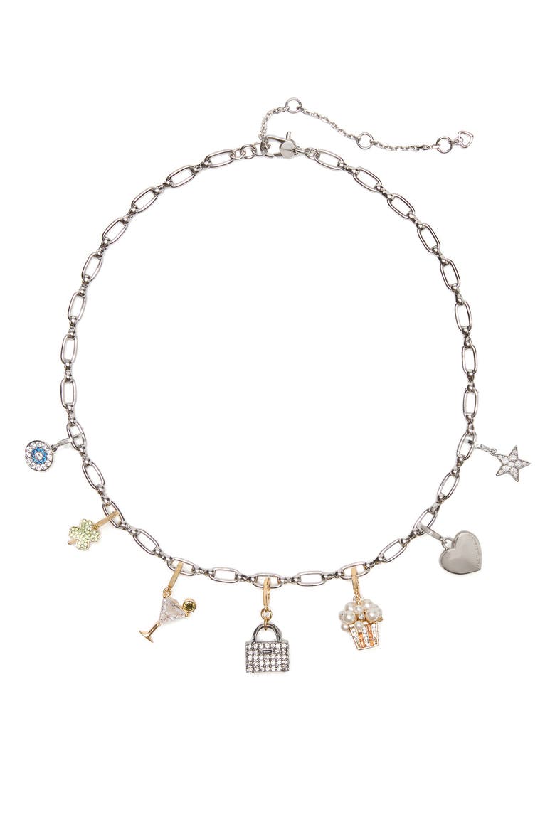 charm chain necklace, Alternate, color, SILVER