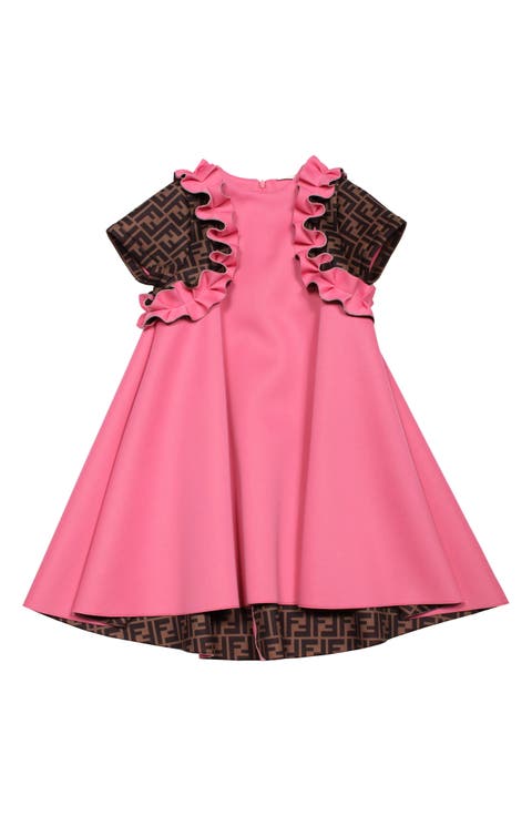 Kids' FF Logo Ruffle Scuba Swing Dress