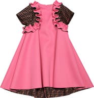 Fendi Kids' FF Logo Ruffle Scuba Swing Dress