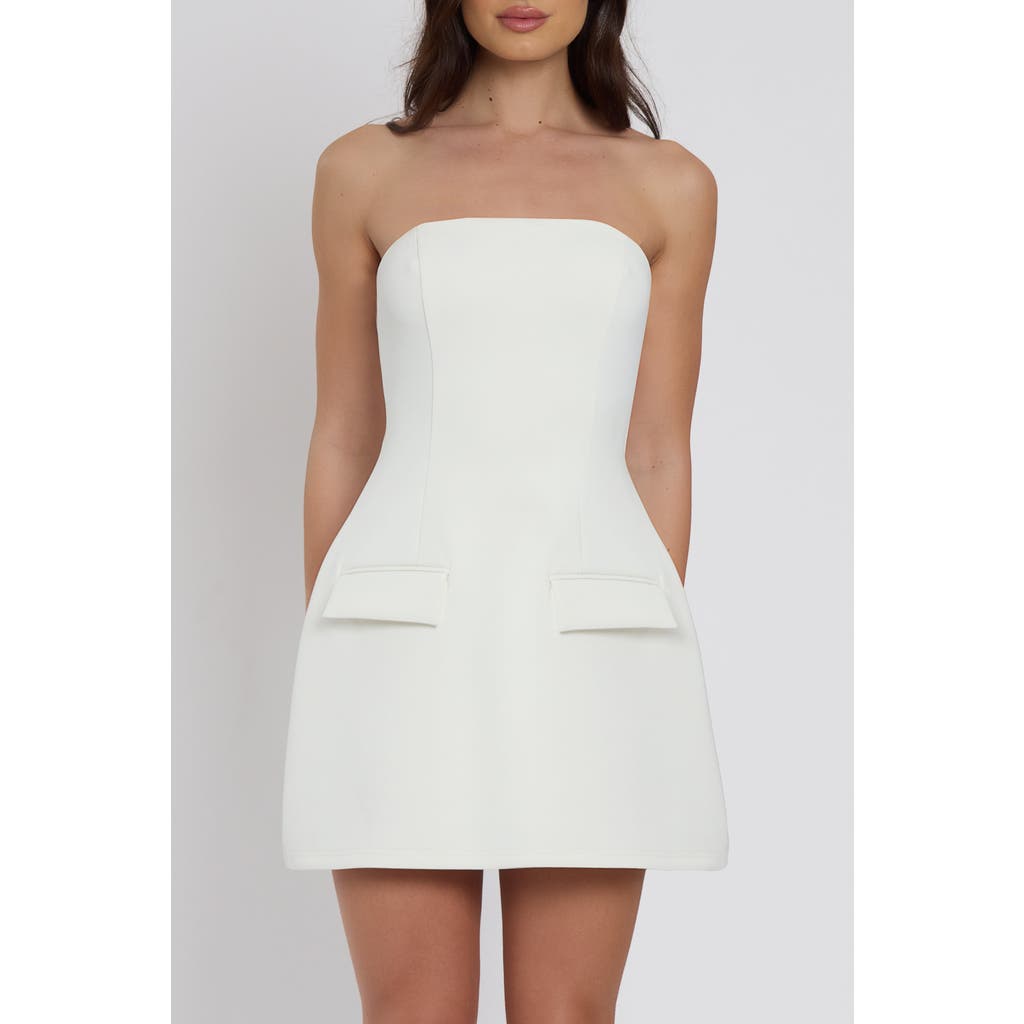 LEAU Solene Strapless Pocket Mini Dress in White at Nordstrom, Size Small