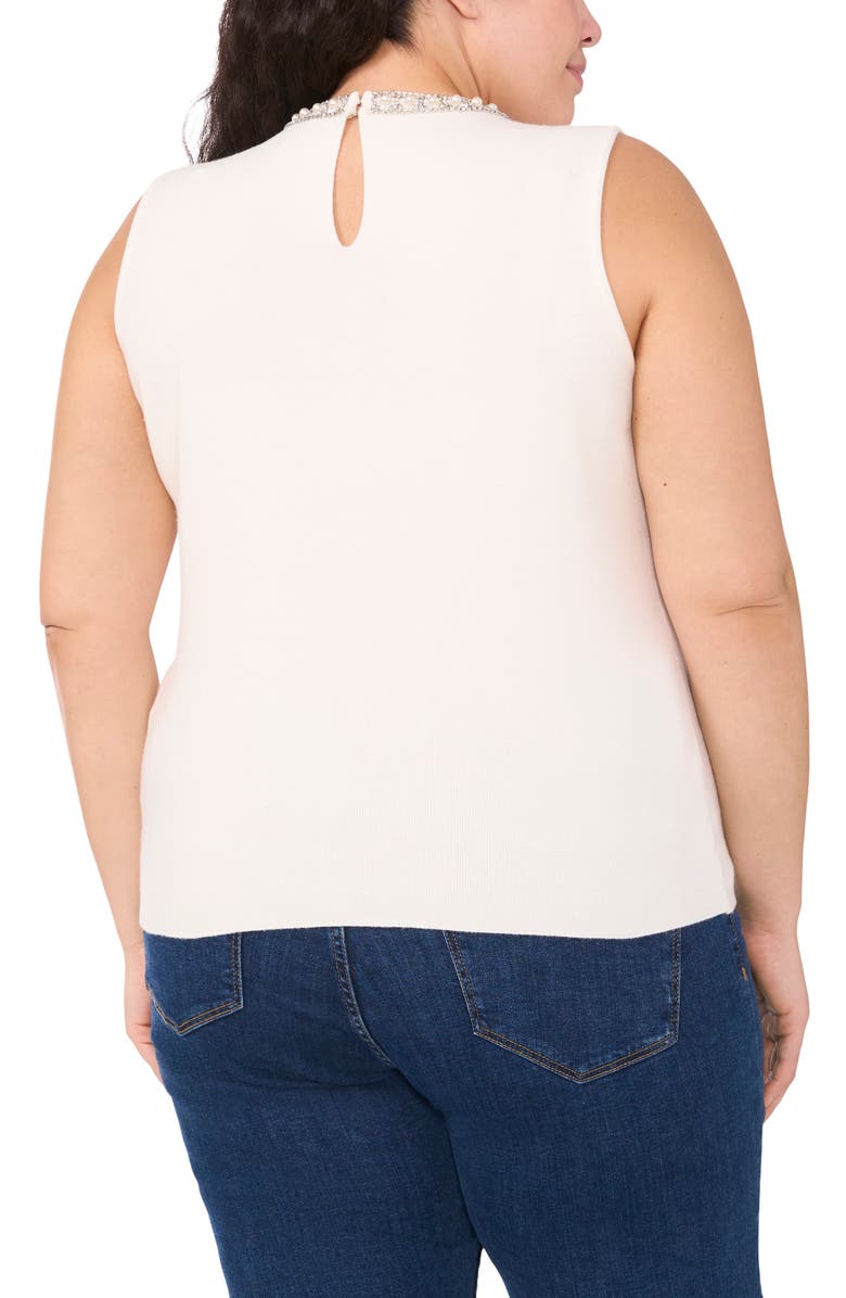 CeCe Faux Pearl & Rhinestone Detail Sweater Tank, Alternate, color, Antique White