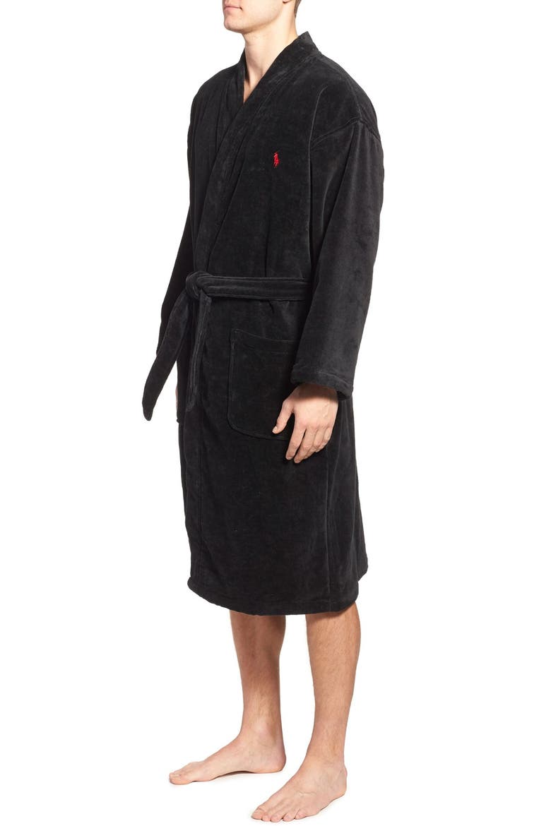 Cotton Fleece Robe, Alternate, color, POLO BLACK